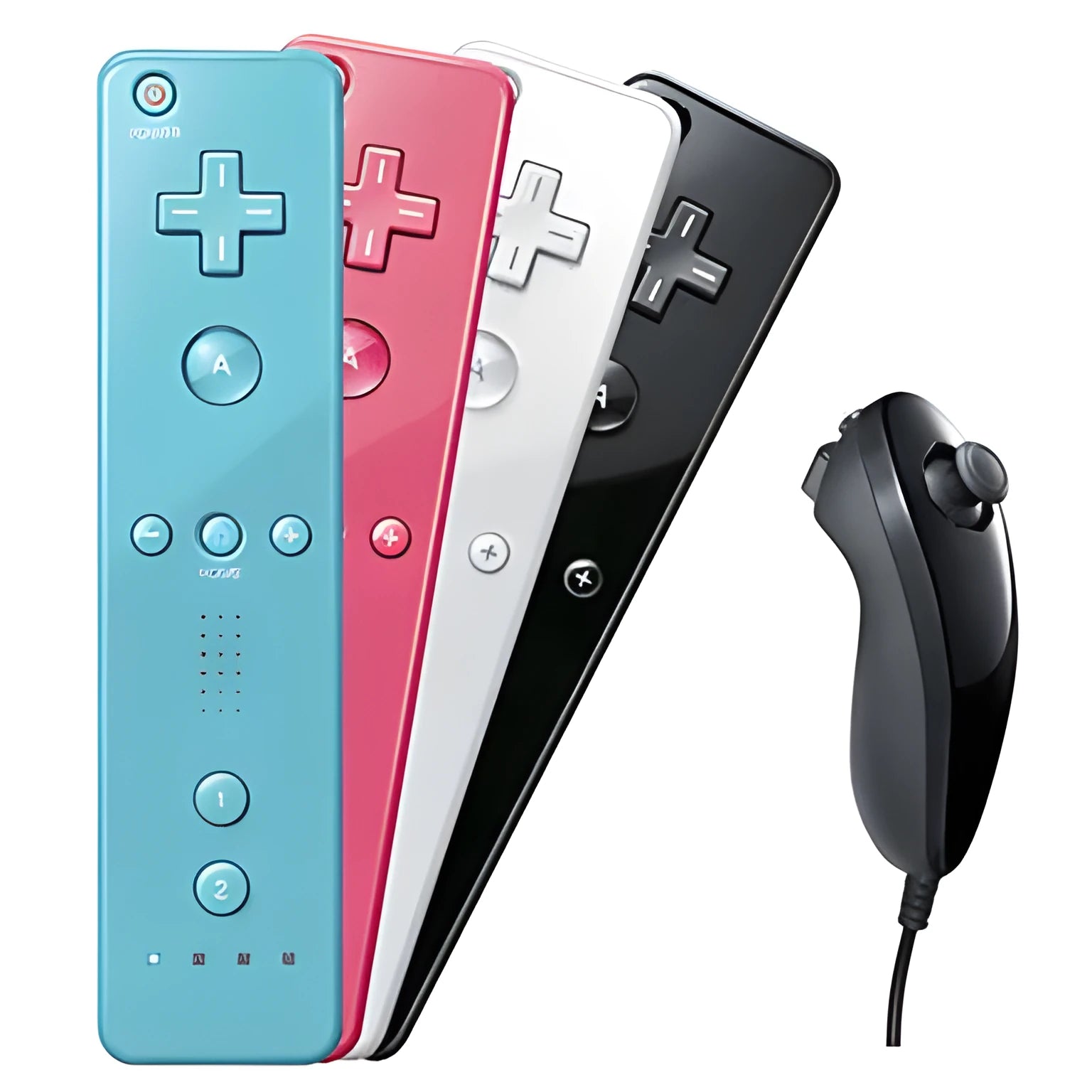 Wii remote and nunchuk controller set in multiple colour options with hand strap