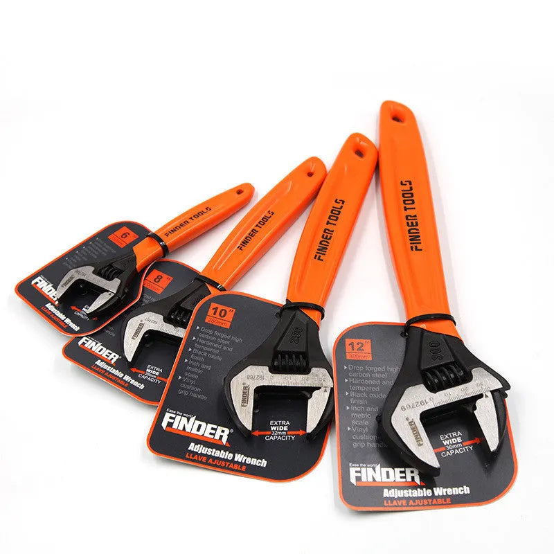 Manual multi-function wrench, 300mm length, 36mm opening, blackened finish, orange colour, adjustable spanner