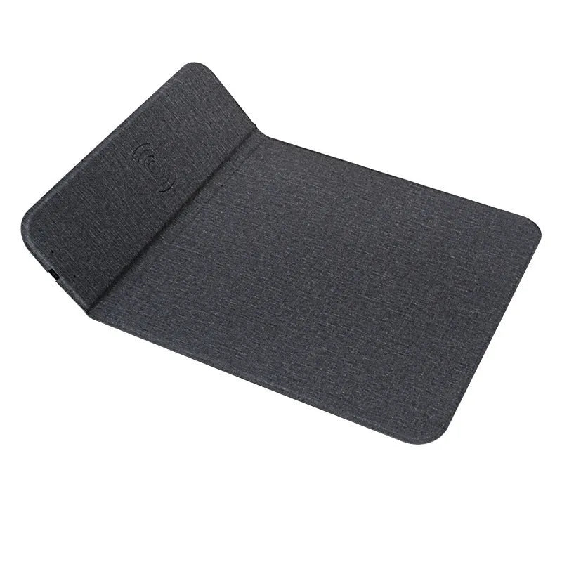 A foldable soft fabric phone holder for Qi wireless charging.