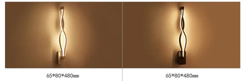 Nordic style LED wall light, 480mm wave body in aluminium and acrylic, White or Black, for living room or bedroom