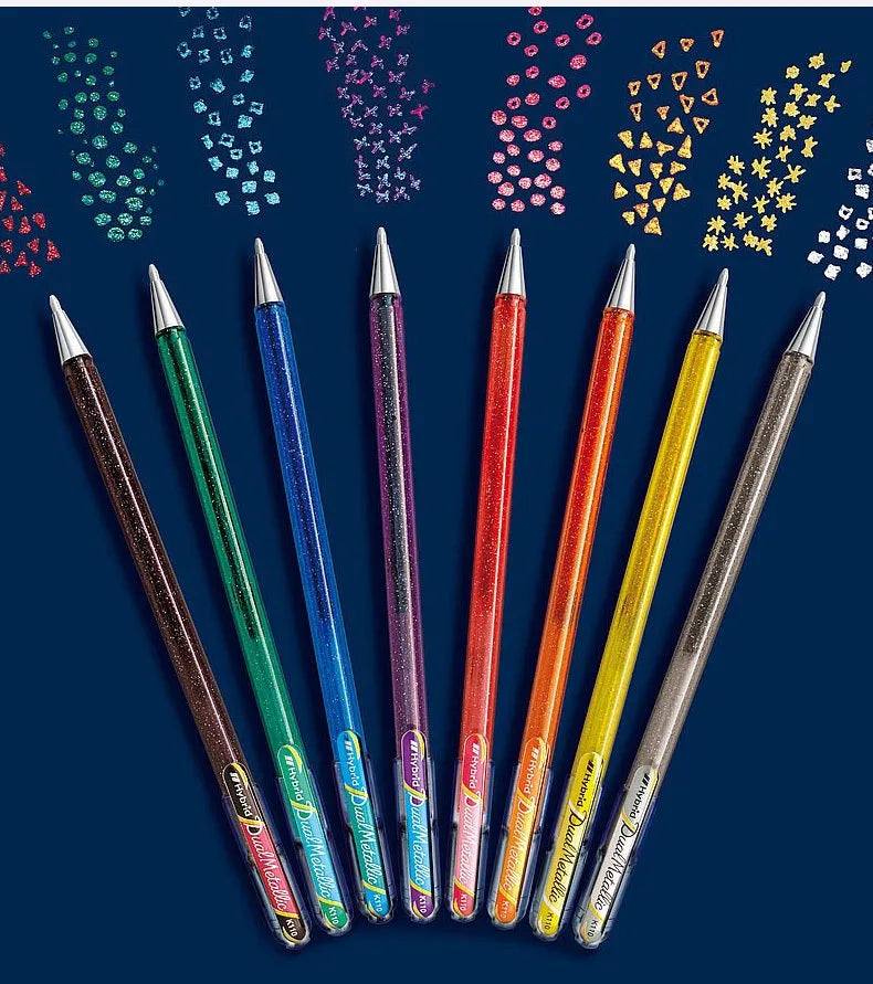 Flash K110 1.0mm pearlescent glitter gel pen showing colour variations