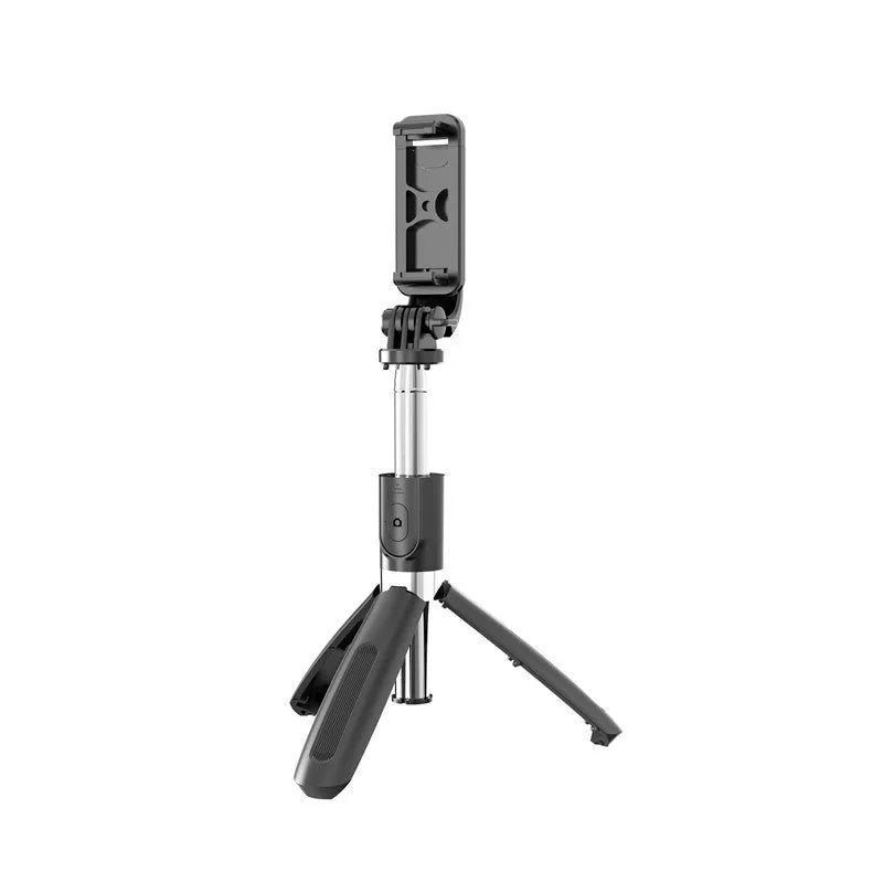 Bluetooth wireless remote control selfie stick in black, folded to 190mm with tripod base