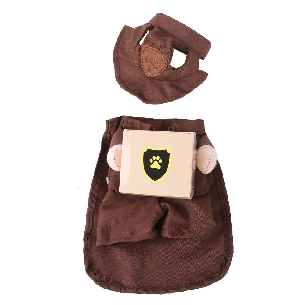 Coffee coloured standing courier-style polyester pet clothing for dogs in S M L XL sizes