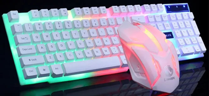 GTX300 black wired keyboard and mouse set with backlit keys on a desk