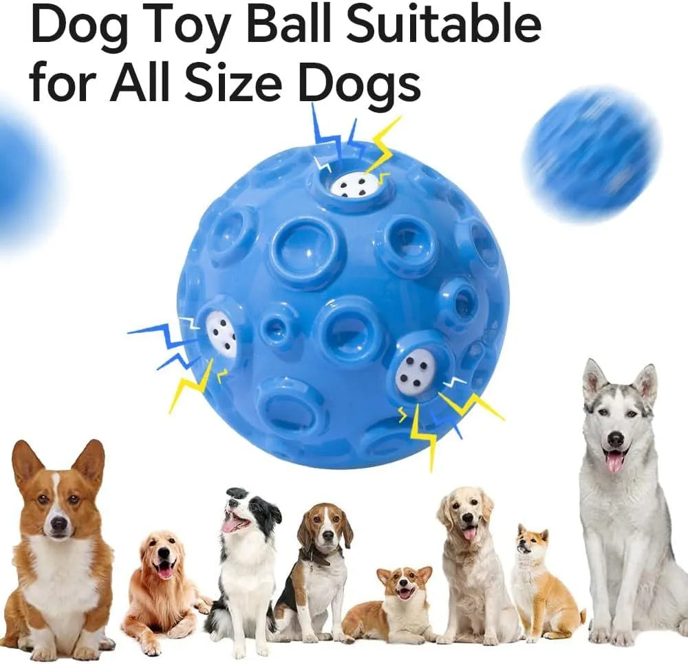 Durable dog chew toy ball with coloured rubber surface featuring tooth-cleaning bumps