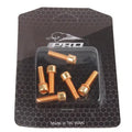 Set of six coloured stainless steel mountain bike riser fixing screws on a card.
