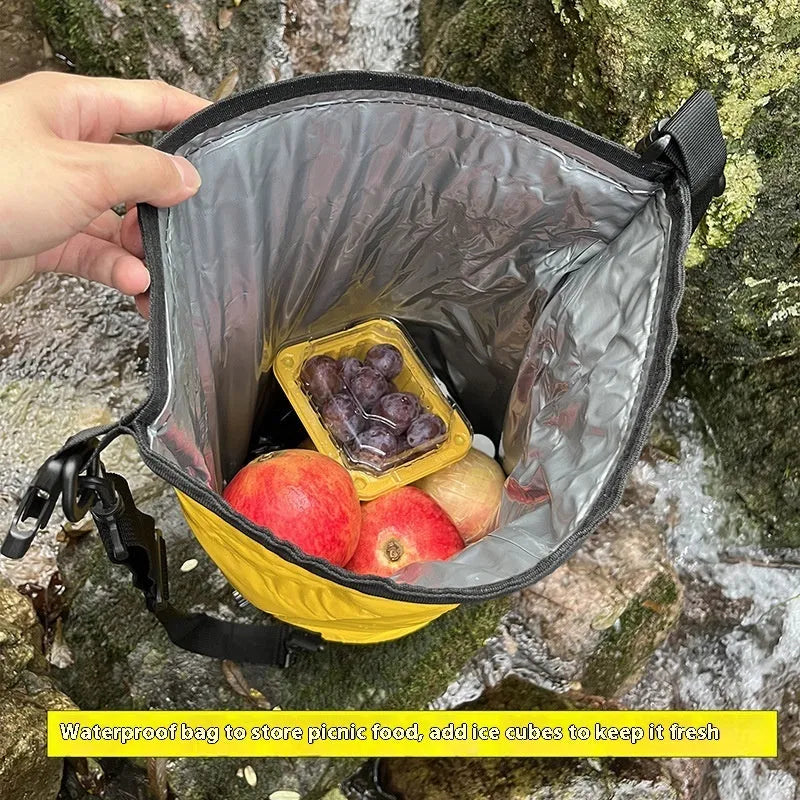 Yellow waterproof PVC backpack with 20L capacity for camping and water sports