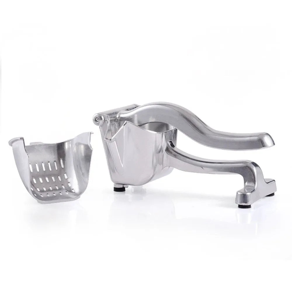 Silver aluminium and steel lemon squeezer with large bowl for whole citrus fruit
