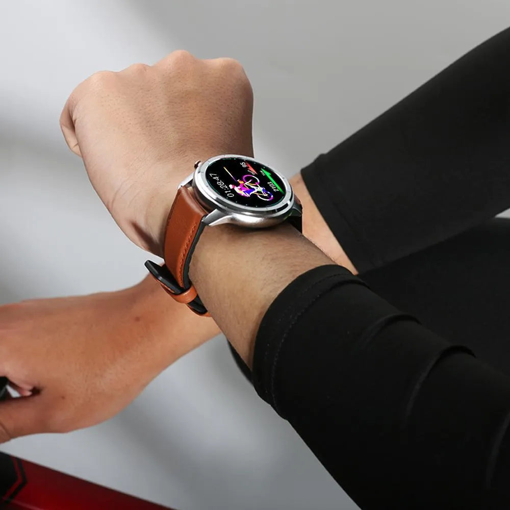 LEMFO LF26 smart bracelet in Black on a wrist, showing its 1.3-inch screen.