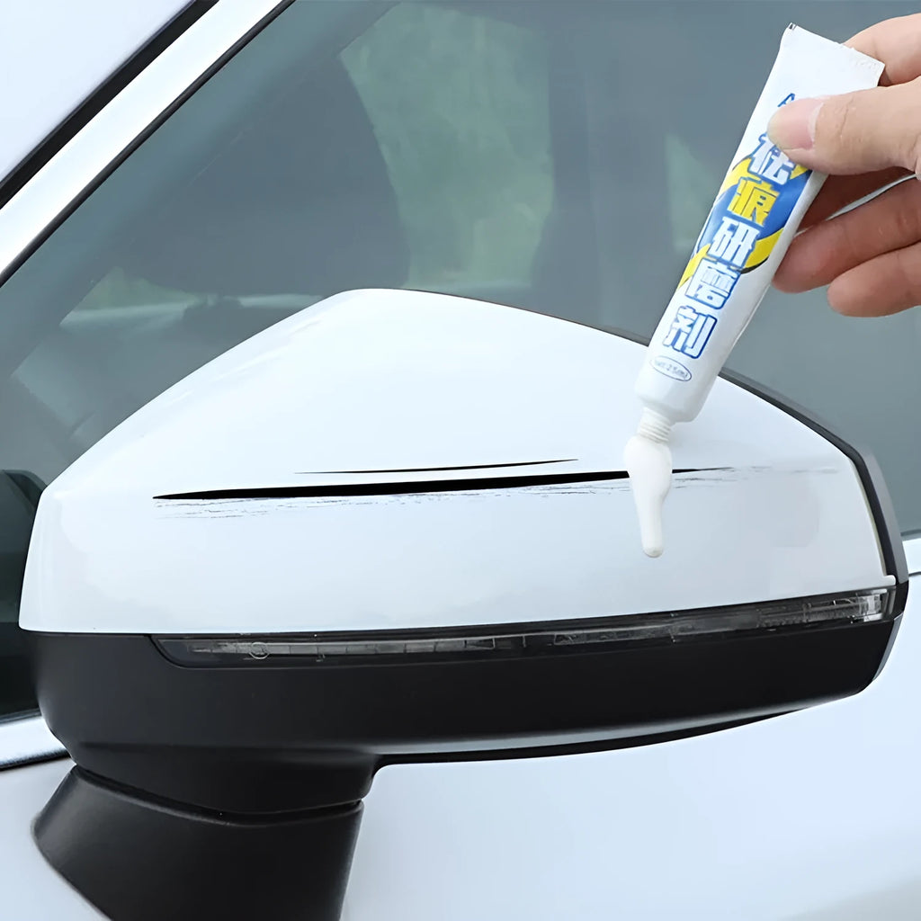 Automotive paint repair pen scratch repair fluid 4-piece kit components laid out