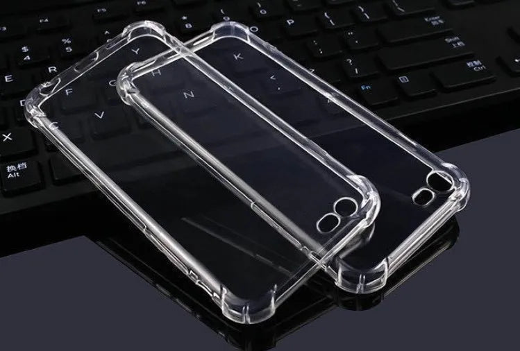 Transparent shockproof TPU iPhone case showing clear back cover design.