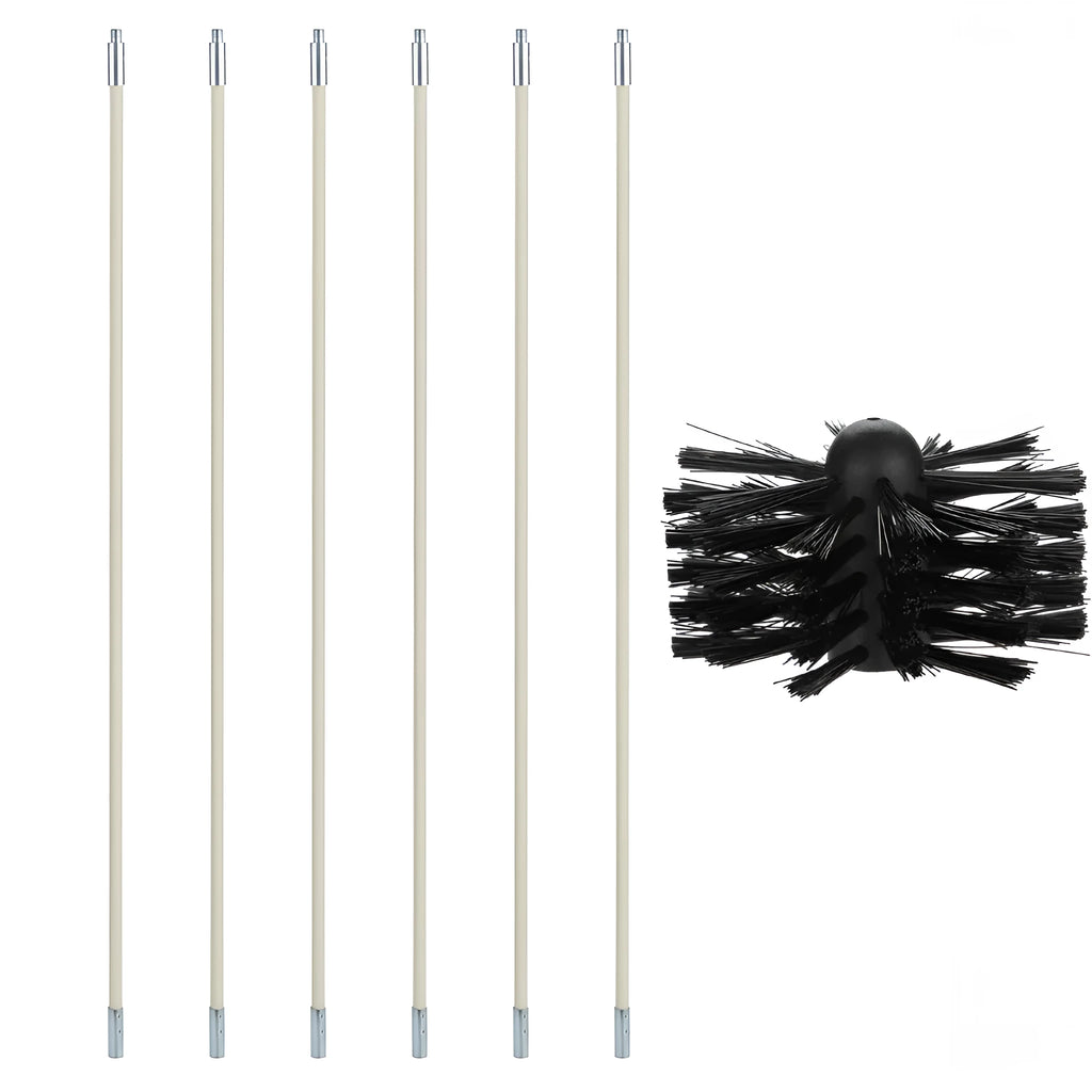 Flexible chimney cleaning brush with nylon bristles and 600mm bendable rod for dryer pipe maintenance