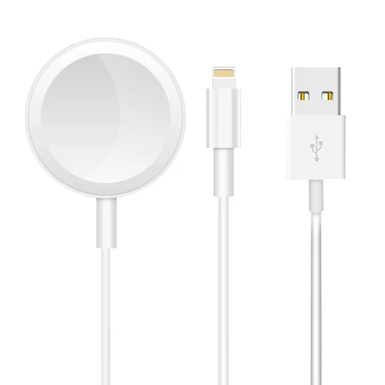 White two-in-one wireless watch charger with USB connectivity for 5V charging