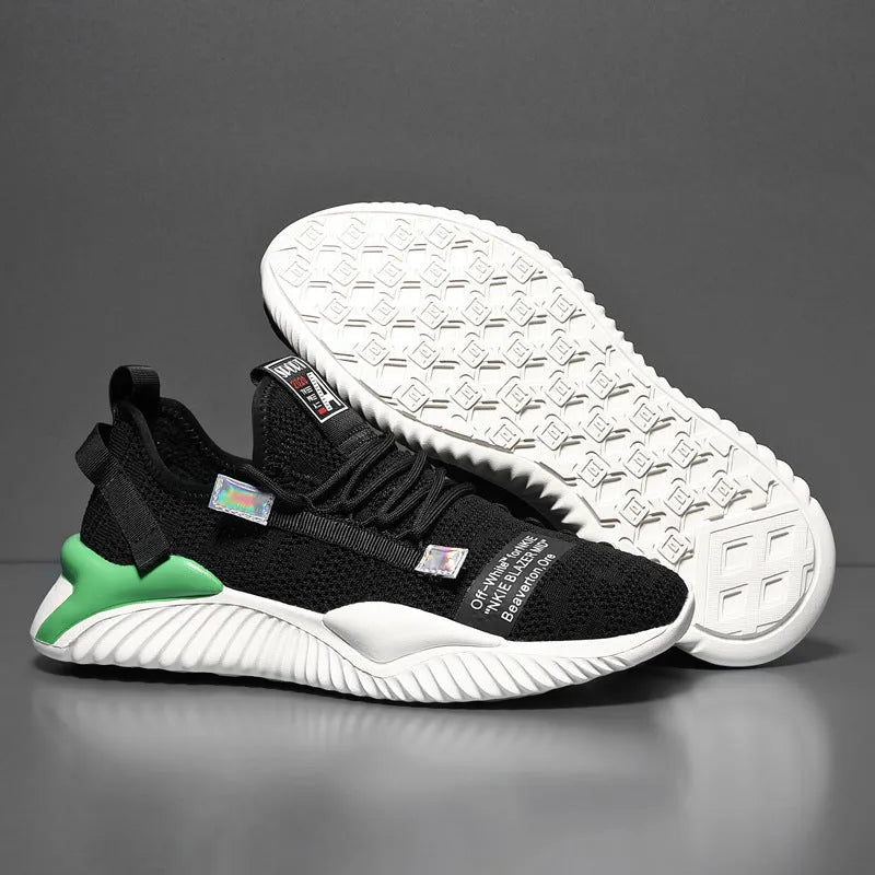 Men's breathable mesh casual shoes with flying woven upper in black