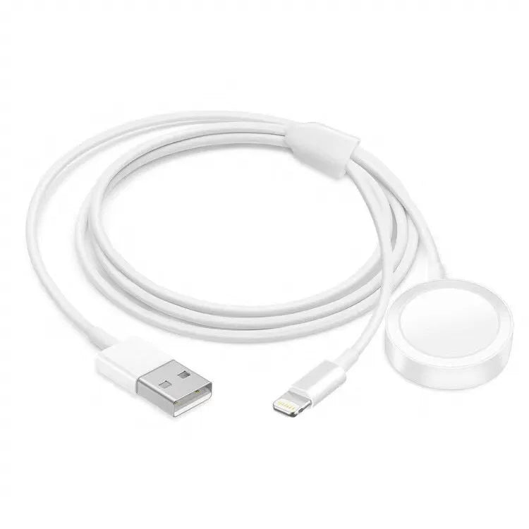 White two-in-one wireless watch charger with USB connectivity for 5V charging