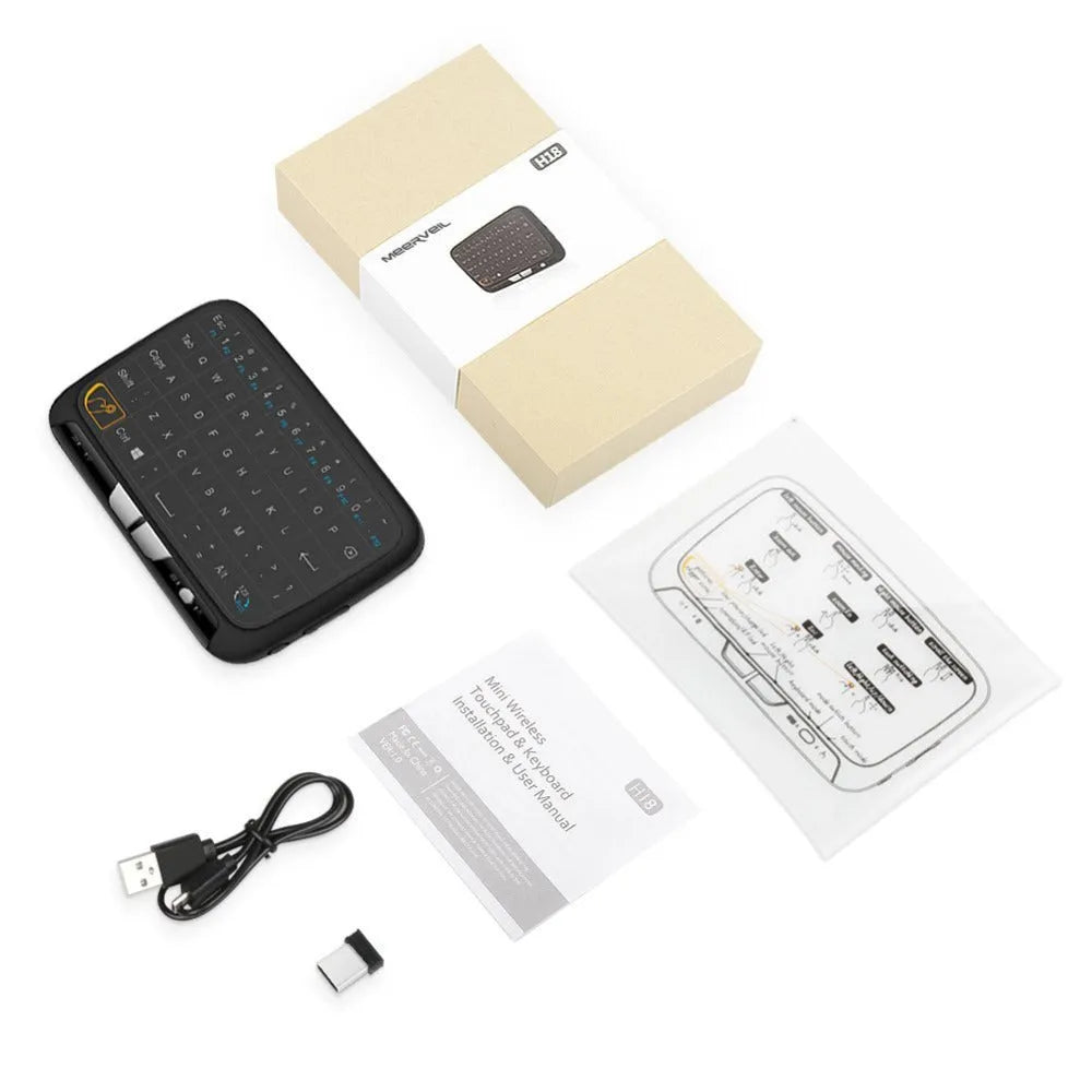 Mini H18 wireless keyboard with 5.3-inch touchpad and 2.4GHz dongle, black finish