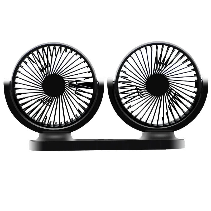USB car fan dual head dual switch black ABS plastic 124x12x75mm with 1.4m cable