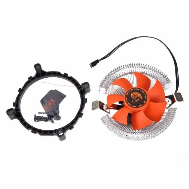 Orange PC CPU cooler fan with square design, 10.3 cm diameter, for Intel and AMD sockets