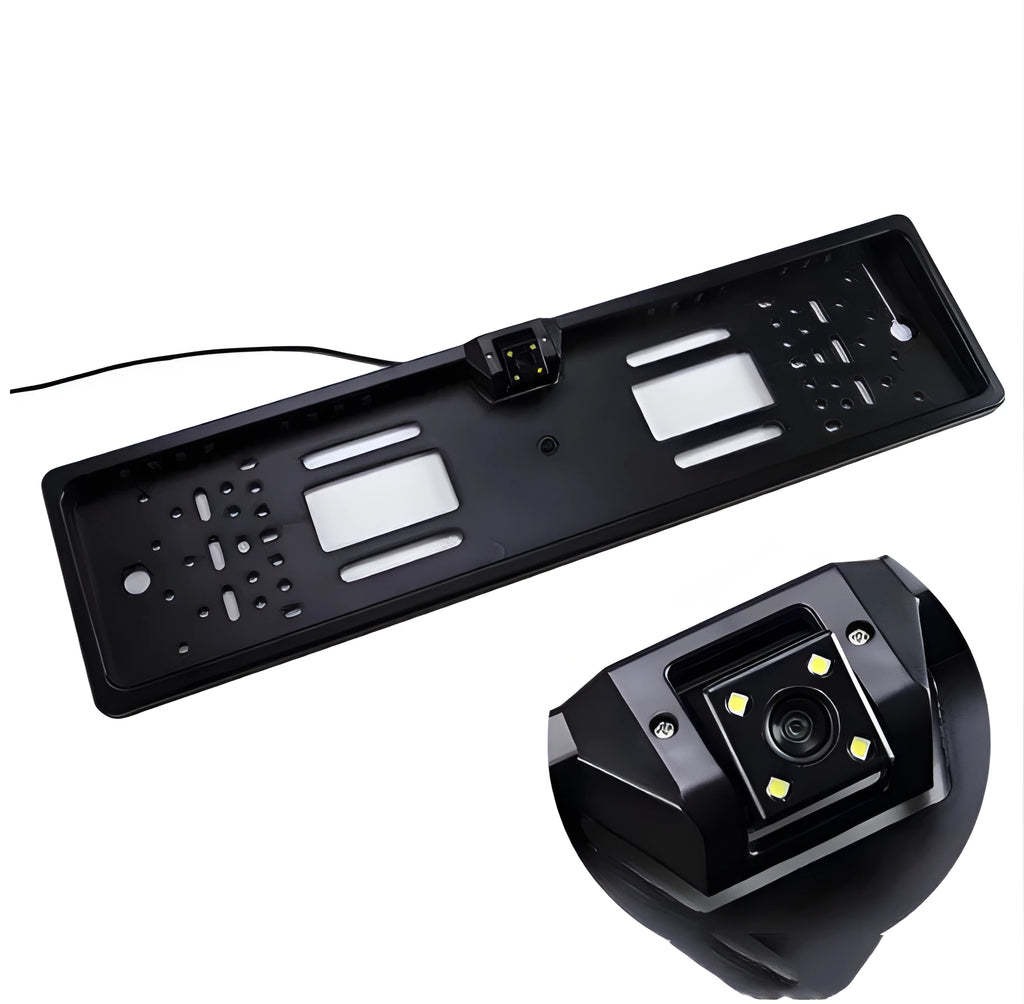European license plate reversing camera with 4 LED night vision lights in black finish
