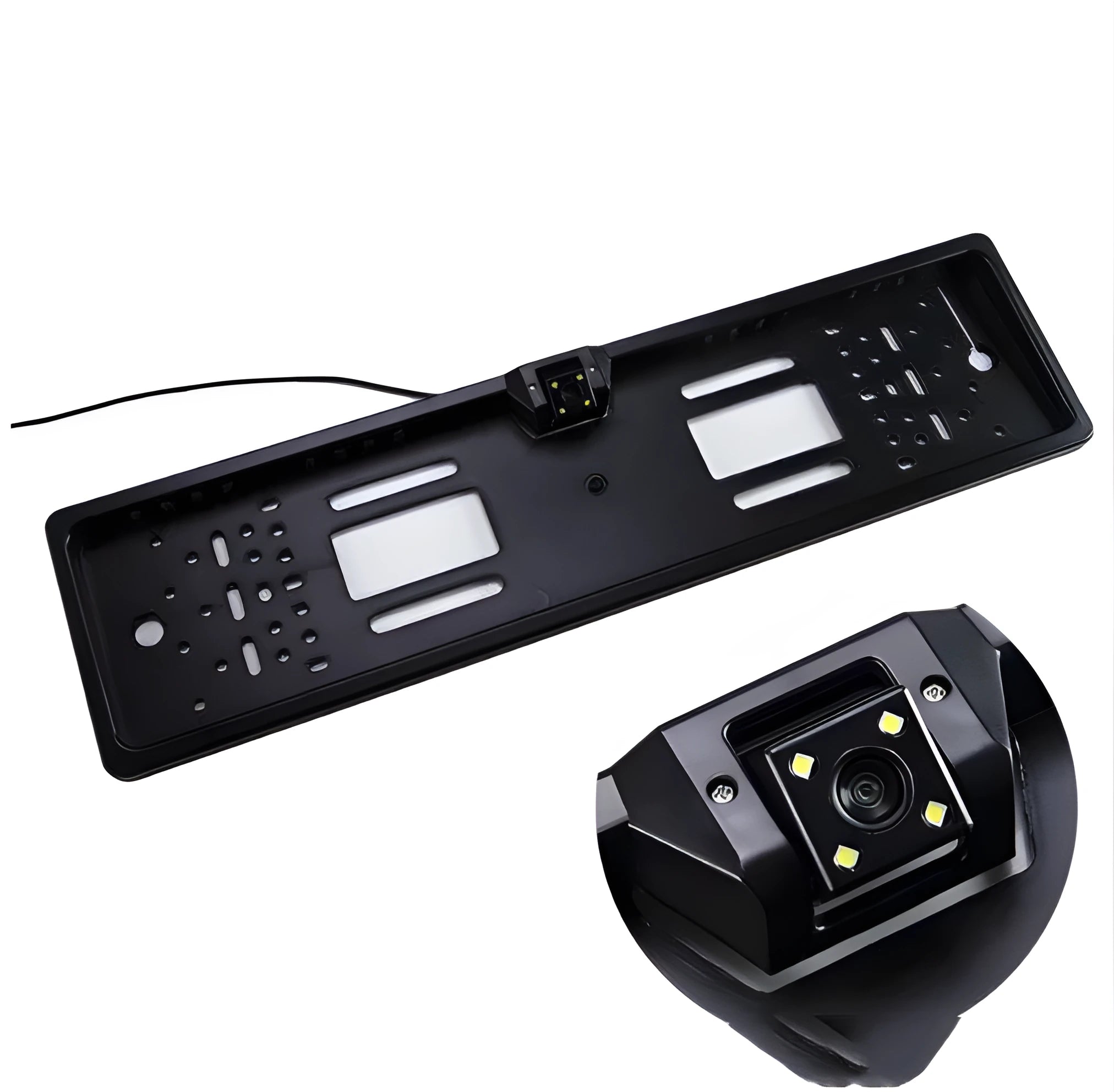 European license plate reversing camera with 4 LED night vision lights in black finish