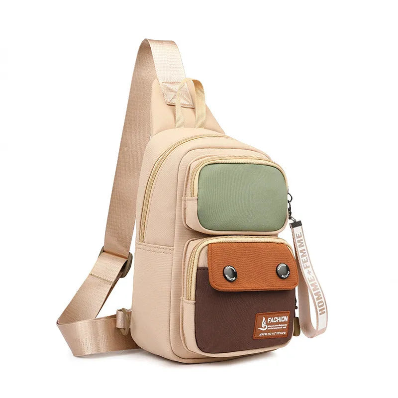 Outdoor crossbody bag in nylon with letters pattern and contrast colour options.