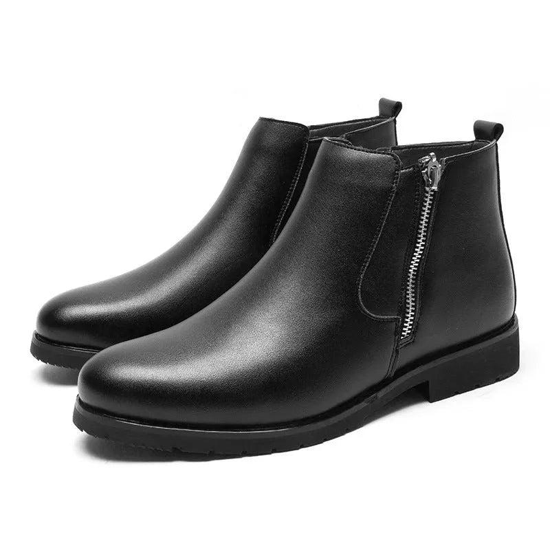 Men's black leather formal shoes, big size, with plush lining and rubber outsole