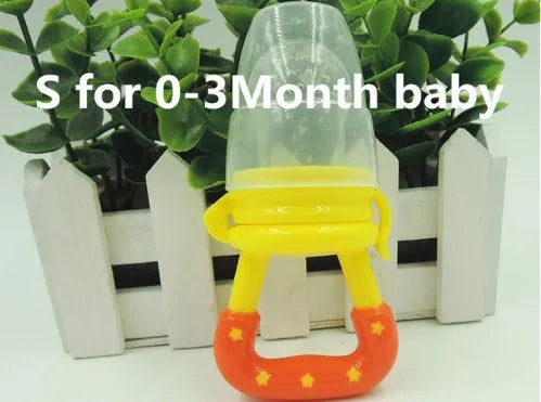 New baby silicone pacifier encapsulated food feeder in size M with blue silicone nipple