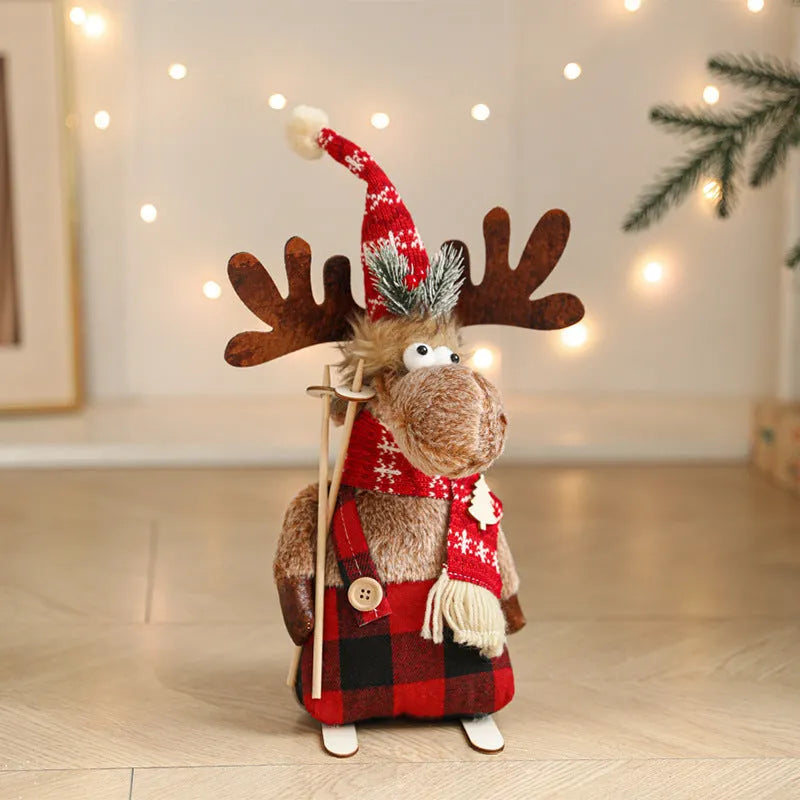 Cartoon plush elk decoration in gray colour with retractable design for Christmas home decor made from cloth