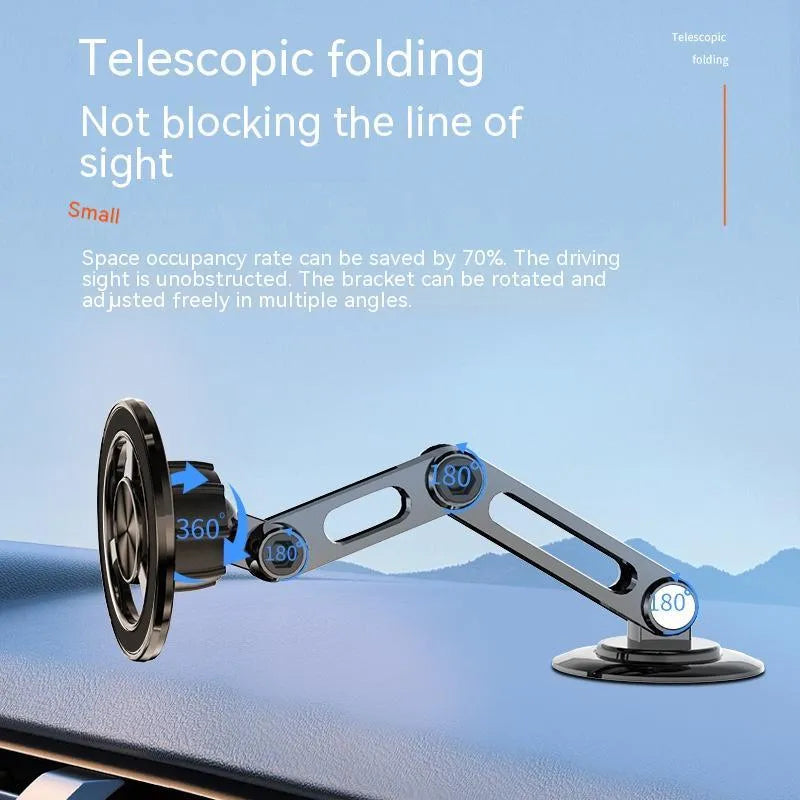 All-metal magnetic car phone holder in black, shown with magnetic rings and adhesive pads.