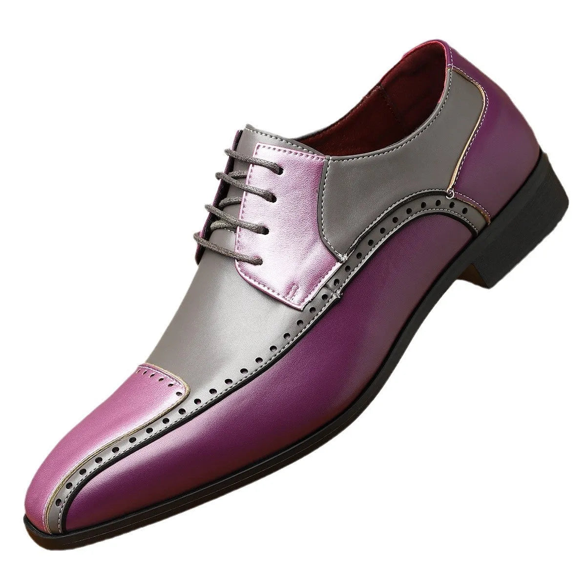 Men's black low-top leather shoes with artificial PU upper and leather toe cap