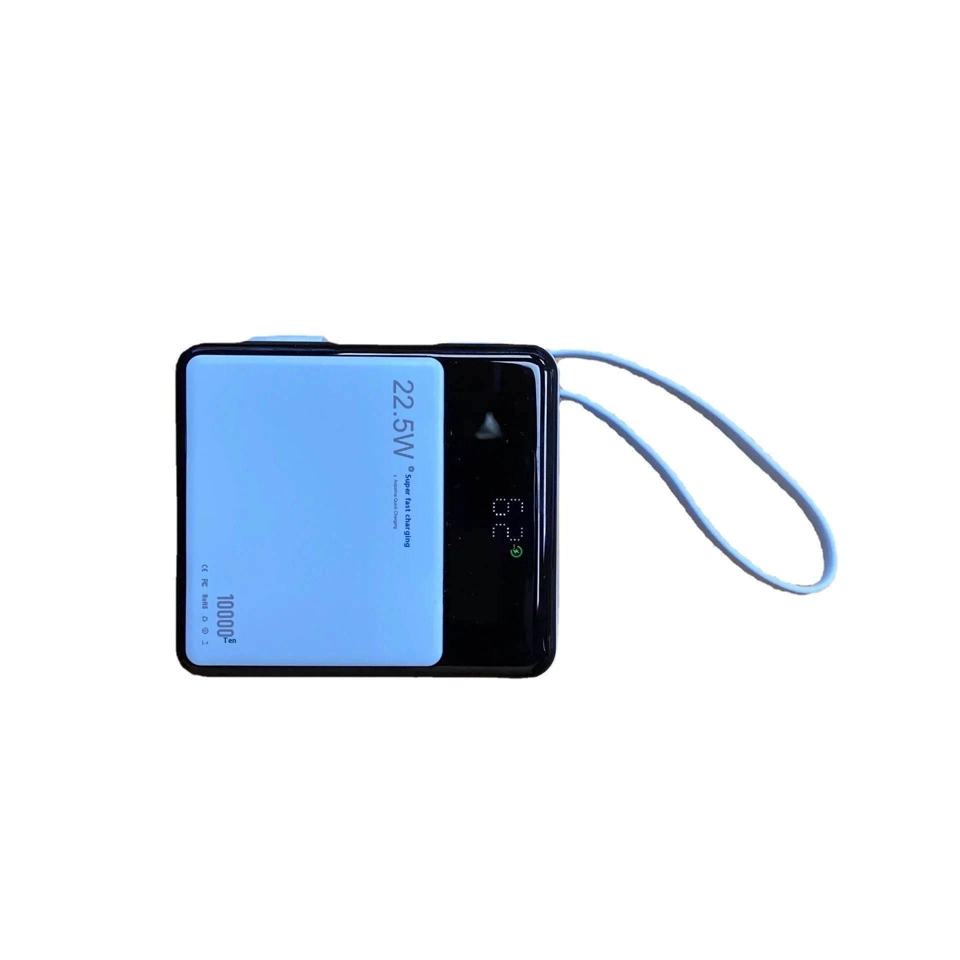 Super fast charge plastic power bank 10000mAh with built-in cable in black colour