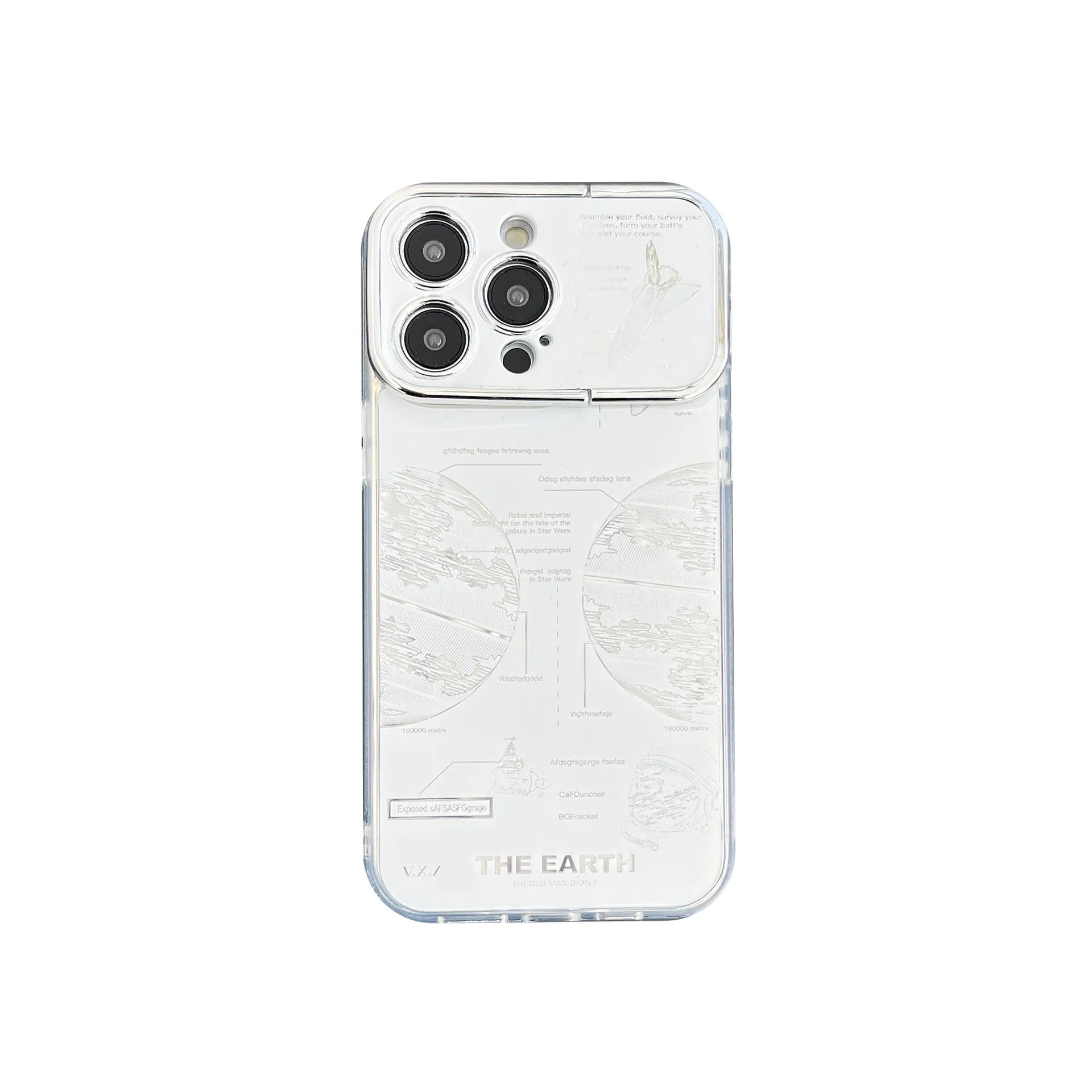 Pleated bracket TPU phone case with metal planet design for iPhone 14 Pro, two colour options shown