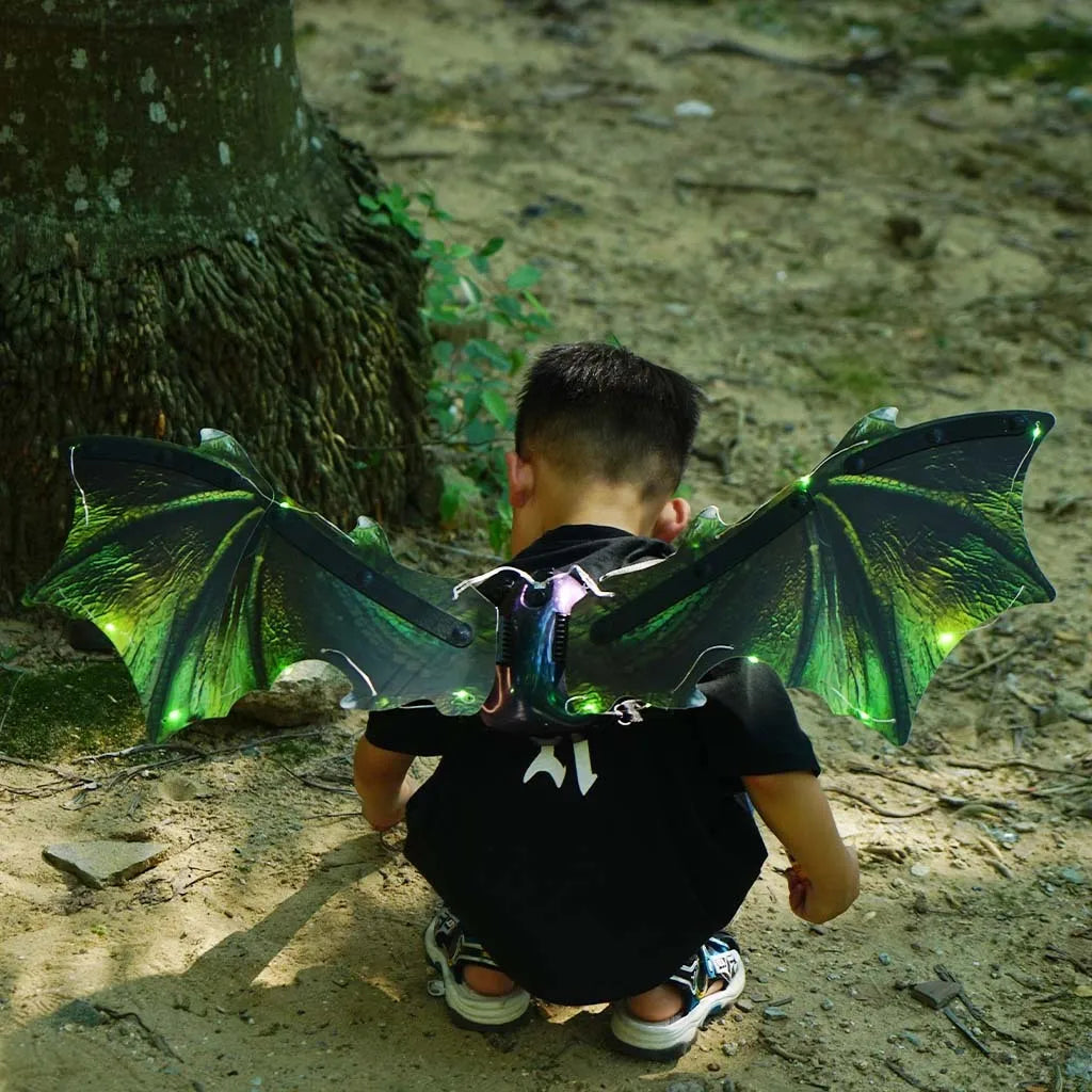 Children's luminous dinosaur butterfly wings toy, 85 cm plastic, green style, glowing effect