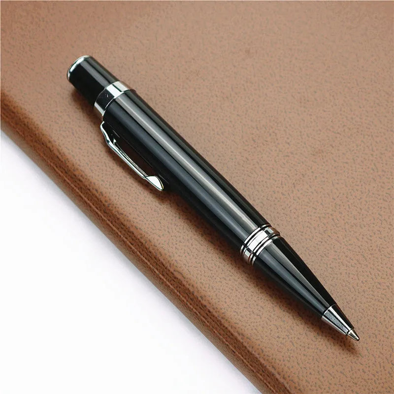 Black full metal pocket rollerball pen with 0.7mm refill and two spare refills