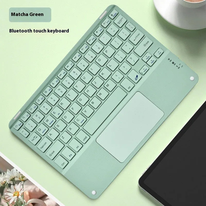 Square hat touch Bluetooth wireless charging keyboard in one of eight colour options on a desk