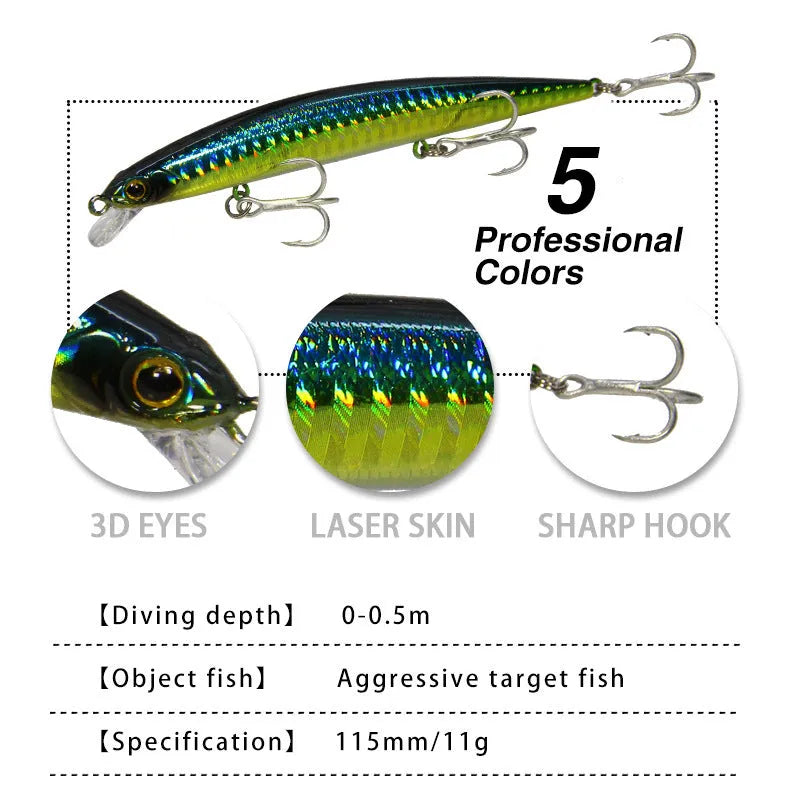 Topwater fishing lure ABS plastic 11.5cm 11g with treble hook in Silver Bar colour