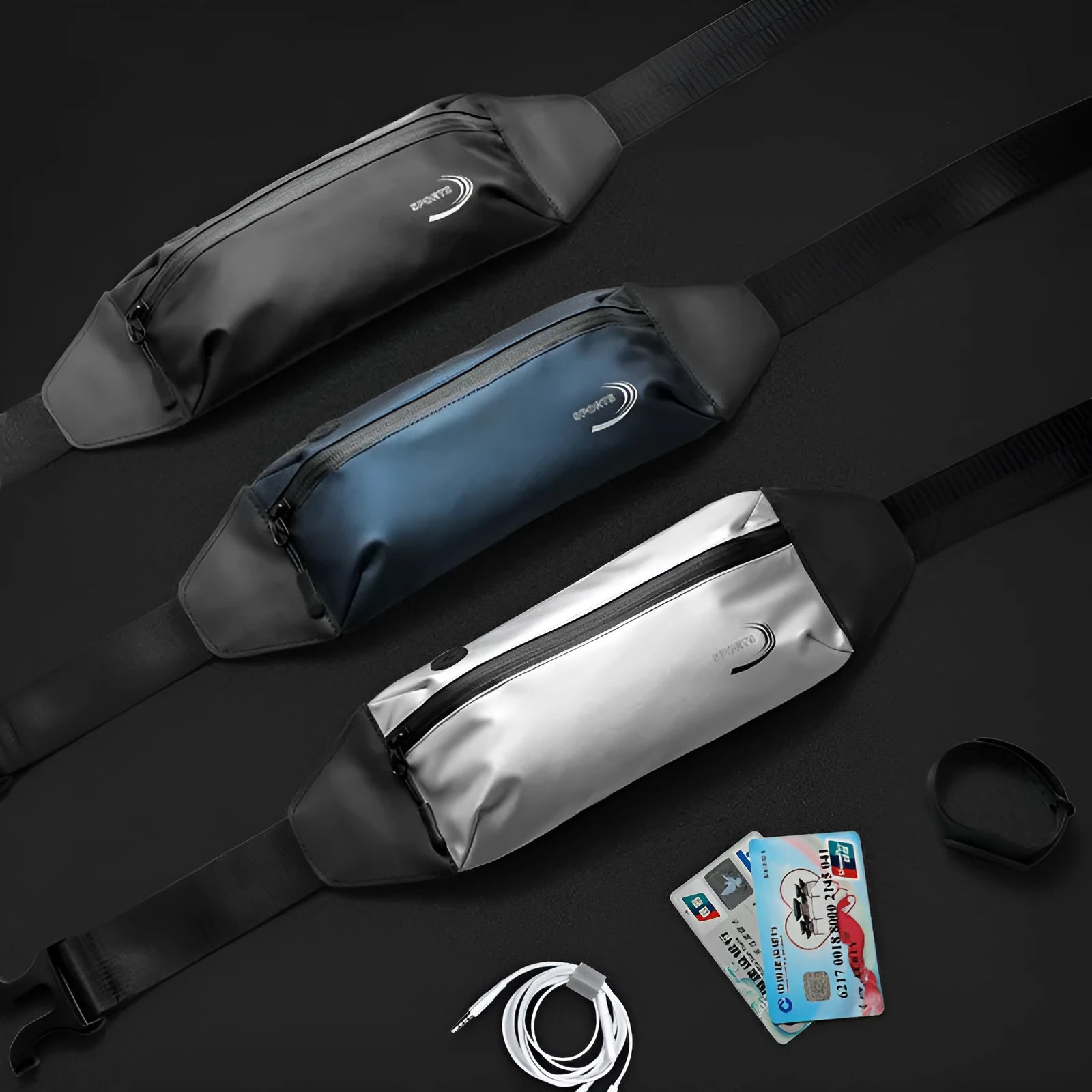 Men's blue waterproof sports waist bag made from Derm Oxford polyester fabric
