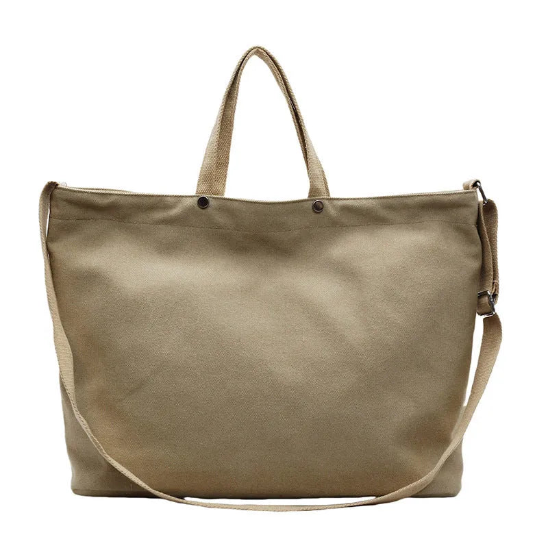 Large capacity women's casual tote bag in khaki cloth with polyester lining, sandwich pocket, and mobile phone bag