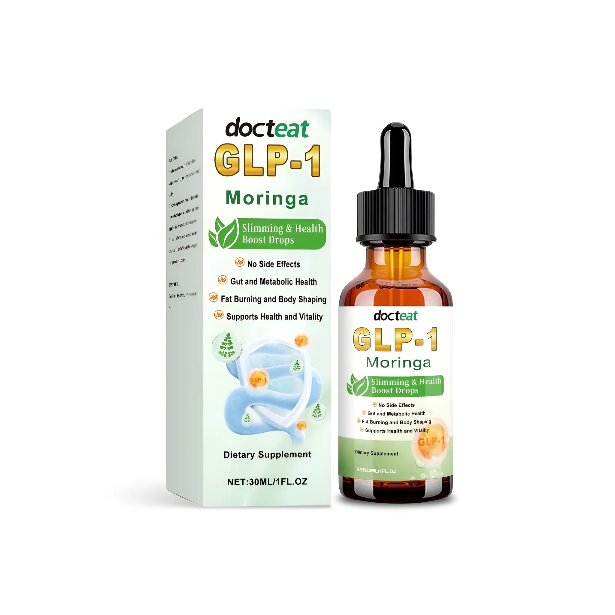 30ml bottle of health supplement drops with NAD+, NR, and botanical extracts