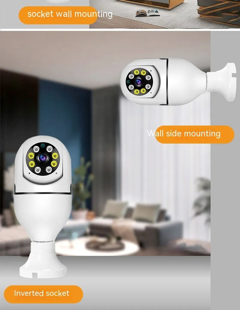 Wireless bulb security camera with plastic and metal construction measuring 5cm by 12cm