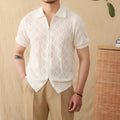 Casual cotton cardigan with front zipper, short sleeves, and lapel collar in light brown colour