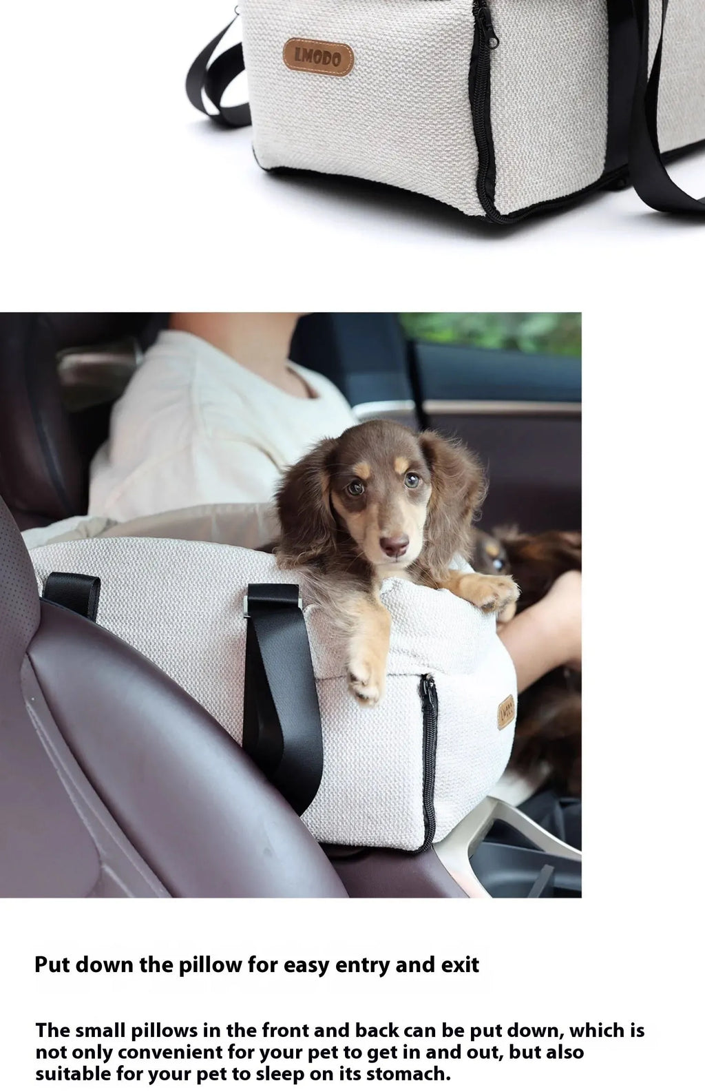 Beige white pet car nest diaper bag with dimensions 23x20x40cm for small dogs