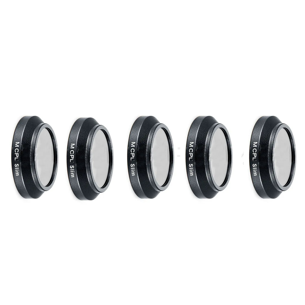 Slim aluminium alloy camera filter set for DJI Mavic drone with ND, CPL, and UV filter options.