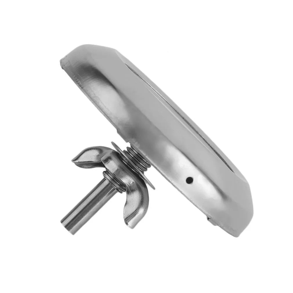 Stainless steel metal thermometer with 76mm round dial and 6x39mm probe on white background