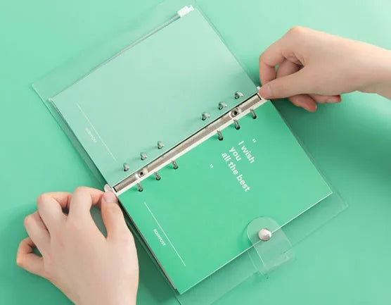 PVC transparent removable notebook with loose-leaf binding and Daolin paper pages in A6 size, blue colour option