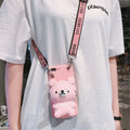 Cute bear coin purse phone case with lanyard in Black for iPhone