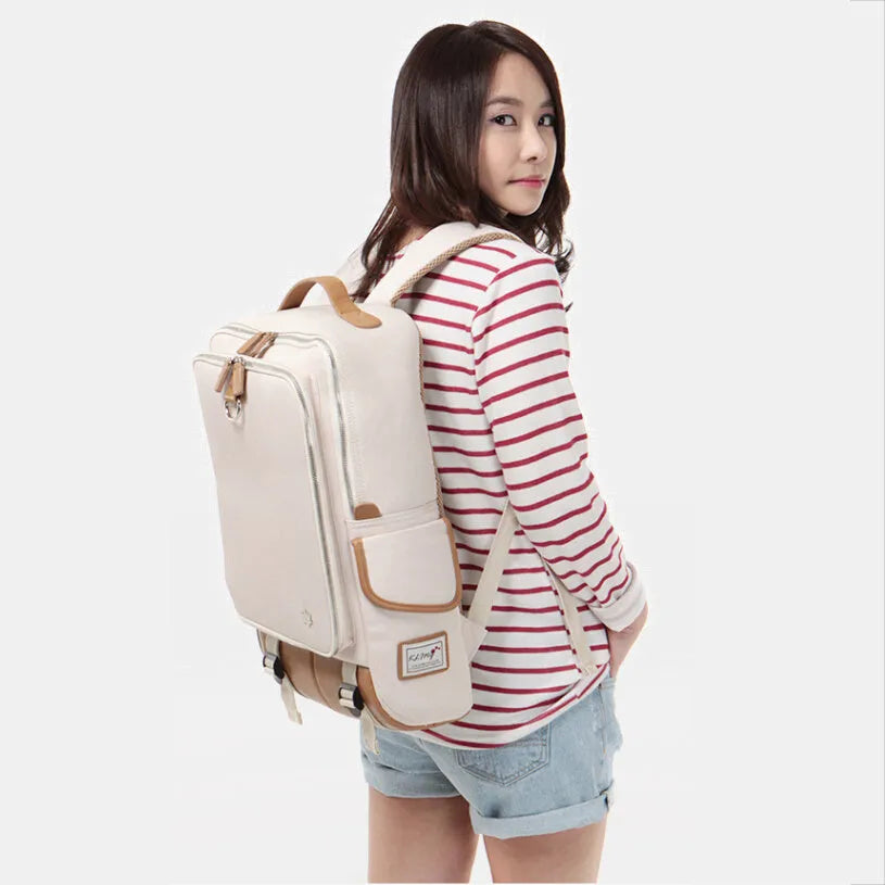 Men's Korean style Oxford cloth backpack in army green colour showing dimensions and design