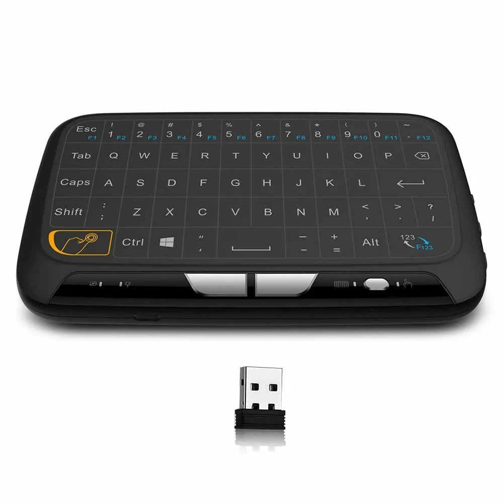 Mini H18 wireless keyboard with 5.3-inch touchpad and 2.4GHz dongle, black finish