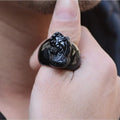 Men's obsidian pixiu thumb ring with hand-carved design and natural gold sheen accents