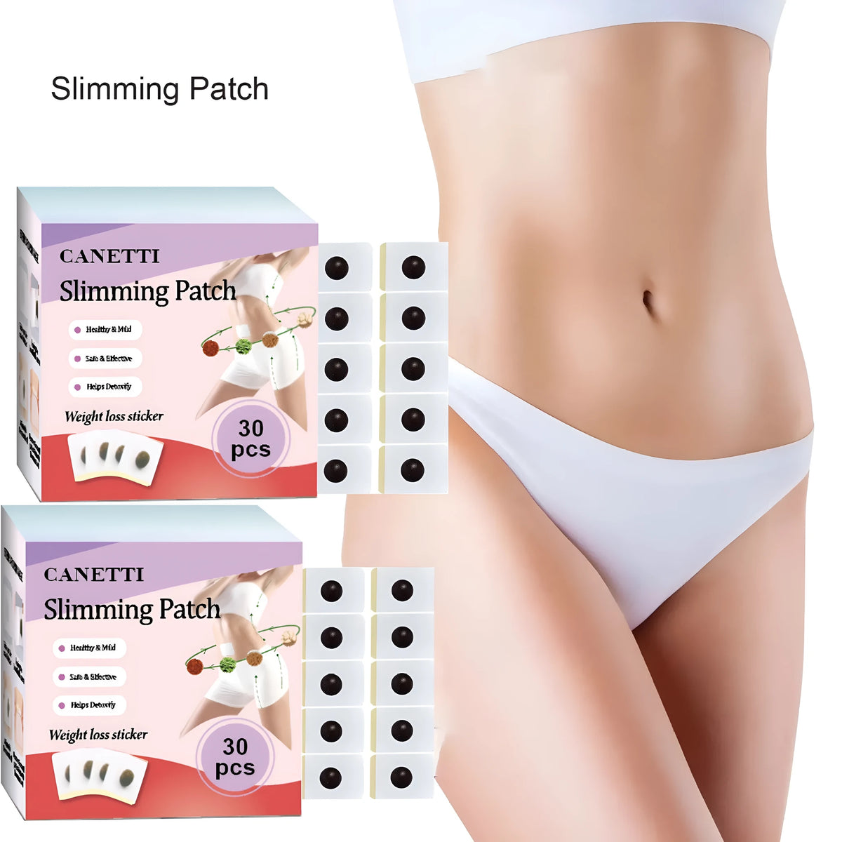 Brown herbal slimming belly button patch for big belly and waist tightening, 30PC navel patch box